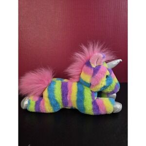 Aurora Neon Rainbow Unicorn Bright Striped Stuffed Animal 12" Plush Toy